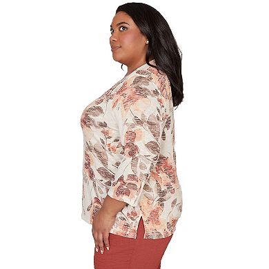 Women's Plus Alfred Dunner Embellished Neck Watercolor Floral Top