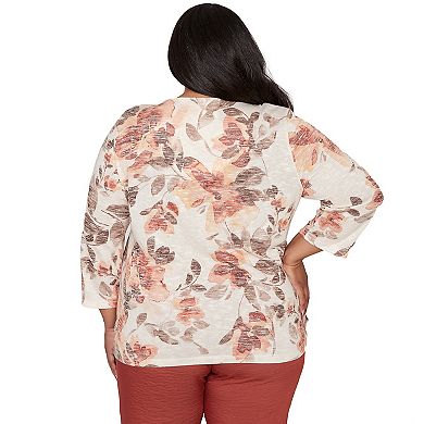 Women's Plus Alfred Dunner Embellished Neck Watercolor Floral Top