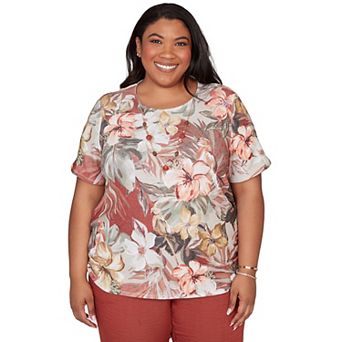 Women's Plus Alfred Dunner Dramatic Floral Tee with Necklace