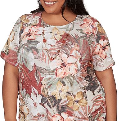 Women's Plus Alfred Dunner Dramatic Floral Tee with Necklace