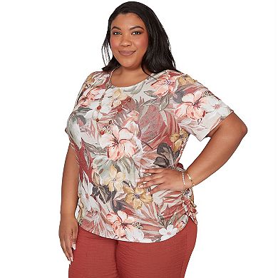 Women's Plus Alfred Dunner Dramatic Floral Tee with Necklace