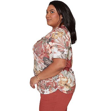 Women's Plus Alfred Dunner Dramatic Floral Tee with Necklace