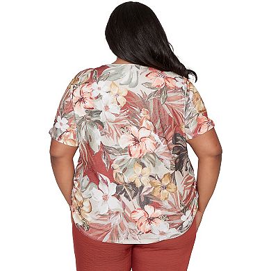 Women's Plus Alfred Dunner Dramatic Floral Tee with Necklace