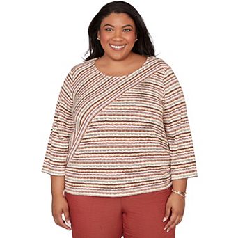 Women's Plus Alfred Dunner Spliced Textured Stripe Ruched Tie Top