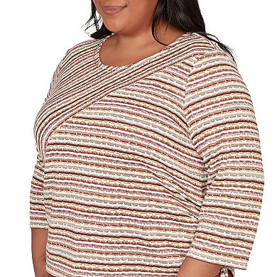 Women's Plus Alfred Dunner Spliced Textured Stripe Ruched Tie Top