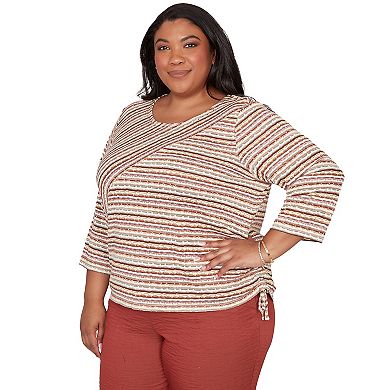 Women's Plus Alfred Dunner Spliced Textured Stripe Ruched Tie Top