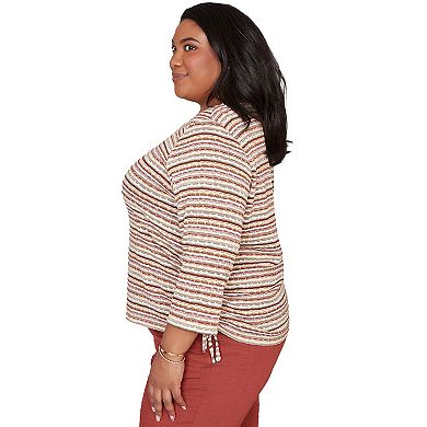 Women's Plus Alfred Dunner Spliced Textured Stripe Ruched Tie Top