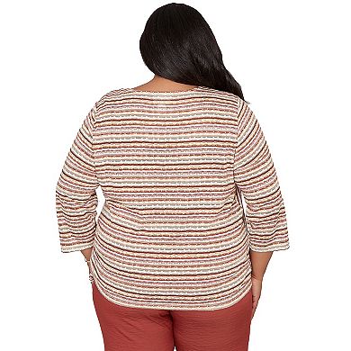 Women's Plus Alfred Dunner Spliced Textured Stripe Ruched Tie Top