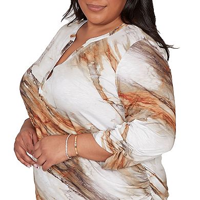 Women's Plus Alfred Dunner Marble Print Split Neck Top