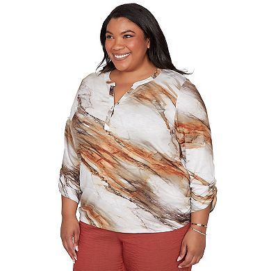 Women's Plus Alfred Dunner Marble Print Split Neck Top
