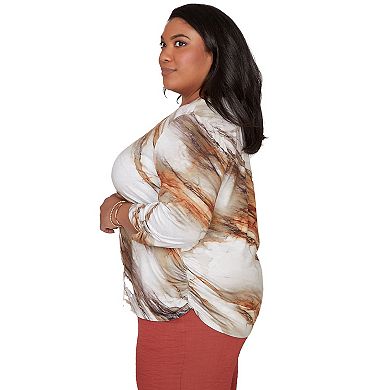 Women's Plus Alfred Dunner Marble Print Split Neck Top