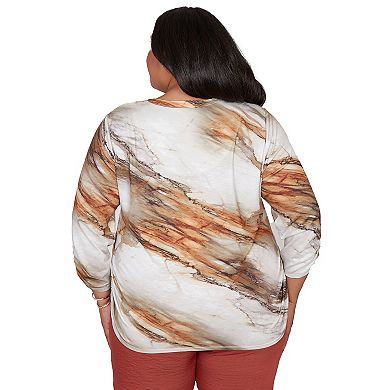 Women's Plus Alfred Dunner Marble Print Split Neck Top