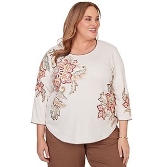 Women's Plus Alfred Dunner Asymmetrical Scroll Floral Round Hem Top