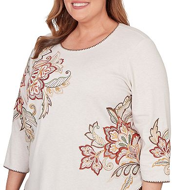 Women's Plus Alfred Dunner Asymmetrical Scroll Floral Round Hem Top