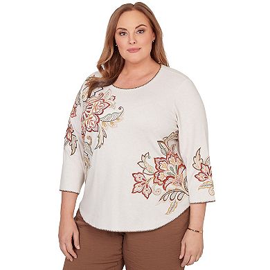 Women's Plus Alfred Dunner Asymmetrical Scroll Floral Round Hem Top