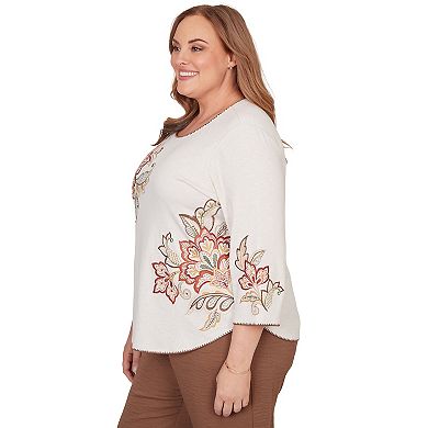 Women's Plus Alfred Dunner Asymmetrical Scroll Floral Round Hem Top
