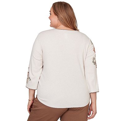 Women's Plus Alfred Dunner Asymmetrical Scroll Floral Round Hem Top