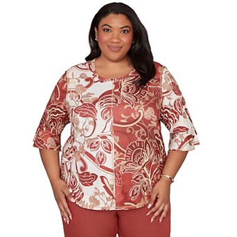 Women's Plus Alfred Dunner Spliced Colors Scroll Print Top