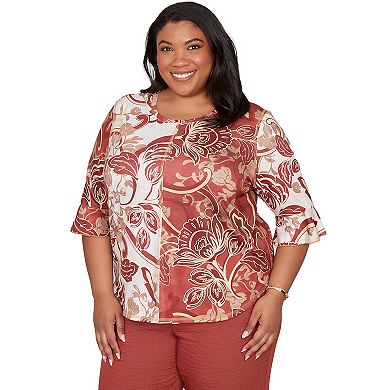 Women's Plus Alfred Dunner Spliced Colors Scroll Print Top