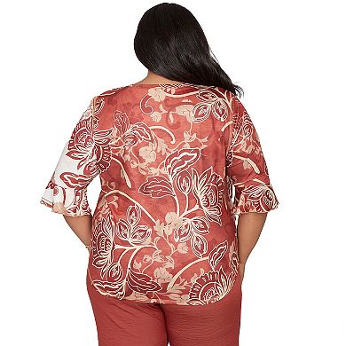 Women's Plus Alfred Dunner Spliced Colors Scroll Print Top
