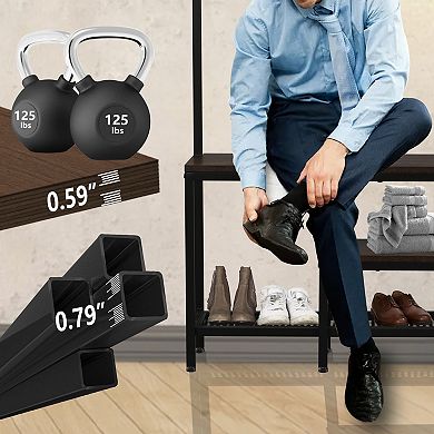 Coat Rack with Shoe Storage, Hall Tree with Bench for Entryway, with 9 Hooks, A Hanging Rod
