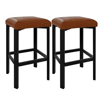 ANIXOL 24 Inch Bar Stools Set with PU Leather Seats and Adjustable Feet