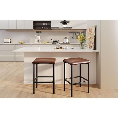ANIXOL 24 Inch Bar Stools Set with PU Leather Seats and Adjustable Feet