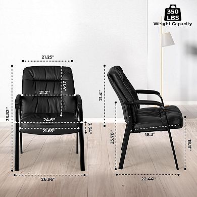 PU Leather Office Guest Chair with Padded Arms, Comfortable High Back Reception Chair