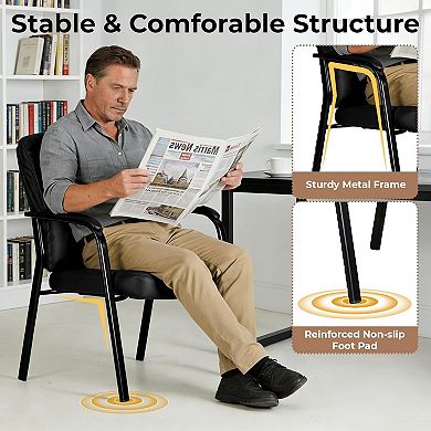 PU Leather Office Guest Chair with Padded Arms, Comfortable High Back Reception Chair