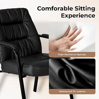 PU Leather Office Guest Chair with Padded Arms, Comfortable High Back Reception Chair