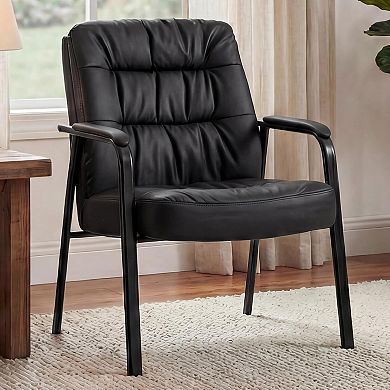 PU Leather Office Guest Chair with Padded Arms, Comfortable High Back Reception Chair