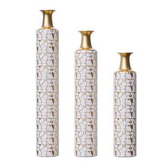 Decorative Metal Vases Set of 3, 24/28/32.3 in Tall White & Gold Floor Vases for Home Decor