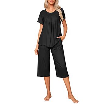 Ekouaer Pajama Set for Women 2 pc Capri Pants Short Sleeve Top Sleepwear Soft Pjs Loungewear