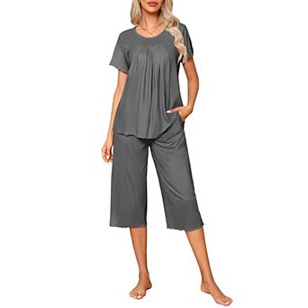 Ekouaer Pajama Set for Women 2 pc Capri Pants Short Sleeve Top Sleepwear Soft Pjs Loungewear