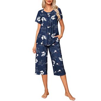 Ekouaer Pajama Set for Women 2 pc Capri Pants Short Sleeve Top Sleepwear Soft Pjs Loungewear