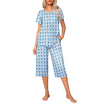 Ekouaer Pajama Set for Women 2 pc Capri Pants Short Sleeve Top Sleepwear Soft Pjs Loungewear