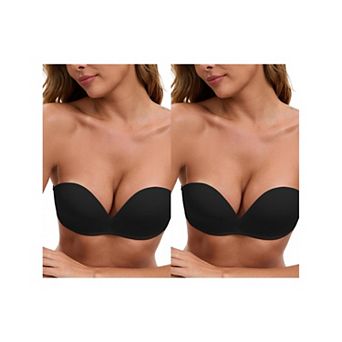 2 Packs Women's Deep V Strapless Wireless Demi Bandeau Lace Thin Top Thick Bottom Push-Up Tube Bra