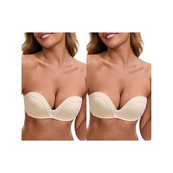 2 Packs Women's Deep V Strapless Wireless Demi Bandeau Lace Thin Top Thick Bottom Push-Up Tube Bra