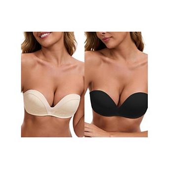 2 Packs Women's Deep V Strapless Wireless Demi Bandeau Lace Thin Top Thick Bottom Push-Up Tube Bra