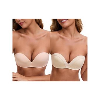 2 Packs Women's Deep V Strapless Wireless Demi Bandeau Lace Thin Top Thick Bottom Push-Up Tube Bra