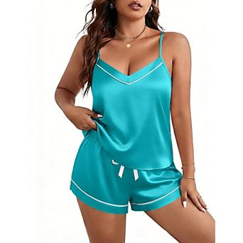 Ekouaer Pajamas for Women Soft Sleepwear Lingerie Silk Cami Shorts Set 2 pc Lounge Set