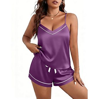 Ekouaer Pajamas for Women Soft Sleepwear Lingerie Silk Cami Shorts Set 2 pc Lounge Set