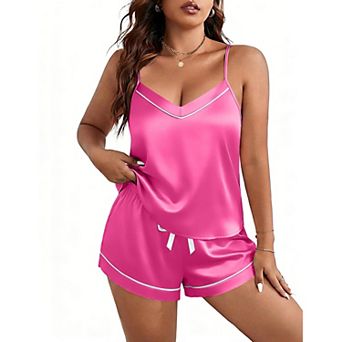 Ekouaer Pajamas for Women Soft Sleepwear Lingerie Silk Cami Shorts Set 2 pc Lounge Set