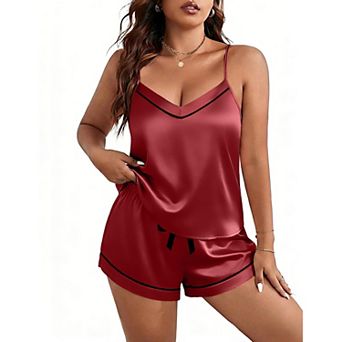 Ekouaer Pajamas for Women Soft Sleepwear Lingerie Silk Cami Shorts Set 2 pc Lounge Set
