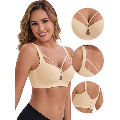 2 Packs Women's 3/4 Cup Push-Up Soft Underwire Support Front Cross Lingerie Adjustable Straps Bras