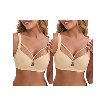 2 Packs Women's 3/4 cup Push-Up Soft Underwire Support Front Cross Lingerie Adjustable Straps Bras