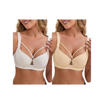 2 Packs Women's 3/4 cup Push-Up Soft Underwire Support Front Cross Lingerie Adjustable Straps Bras