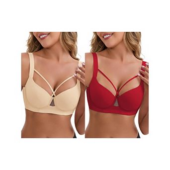 2 Packs Women's 3/4 cup Push-Up Soft Underwire Support Front Cross Lingerie Adjustable Straps Bras