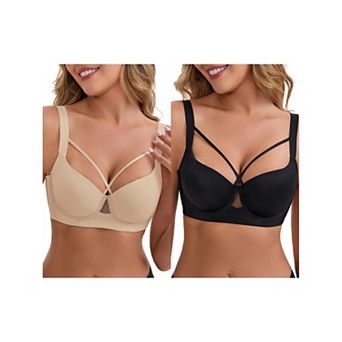 2 Packs Women's 3/4 cup Push-Up Soft Underwire Support Front Cross Lingerie Adjustable Straps Bras
