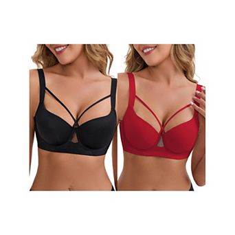 2 Packs Women's 3/4 cup Push-Up Soft Underwire Support Front Cross Lingerie Adjustable Straps Bras